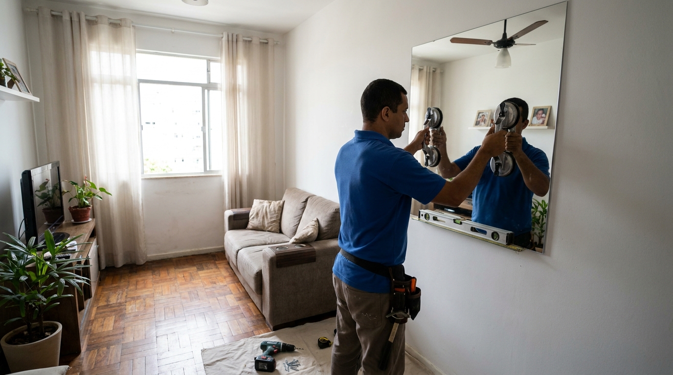 Espelho sob medida com parquet em Porto Alegre-RS