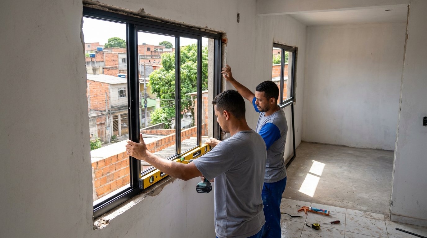Esquadria de alumínio em obra em Porto Alegre-RS
